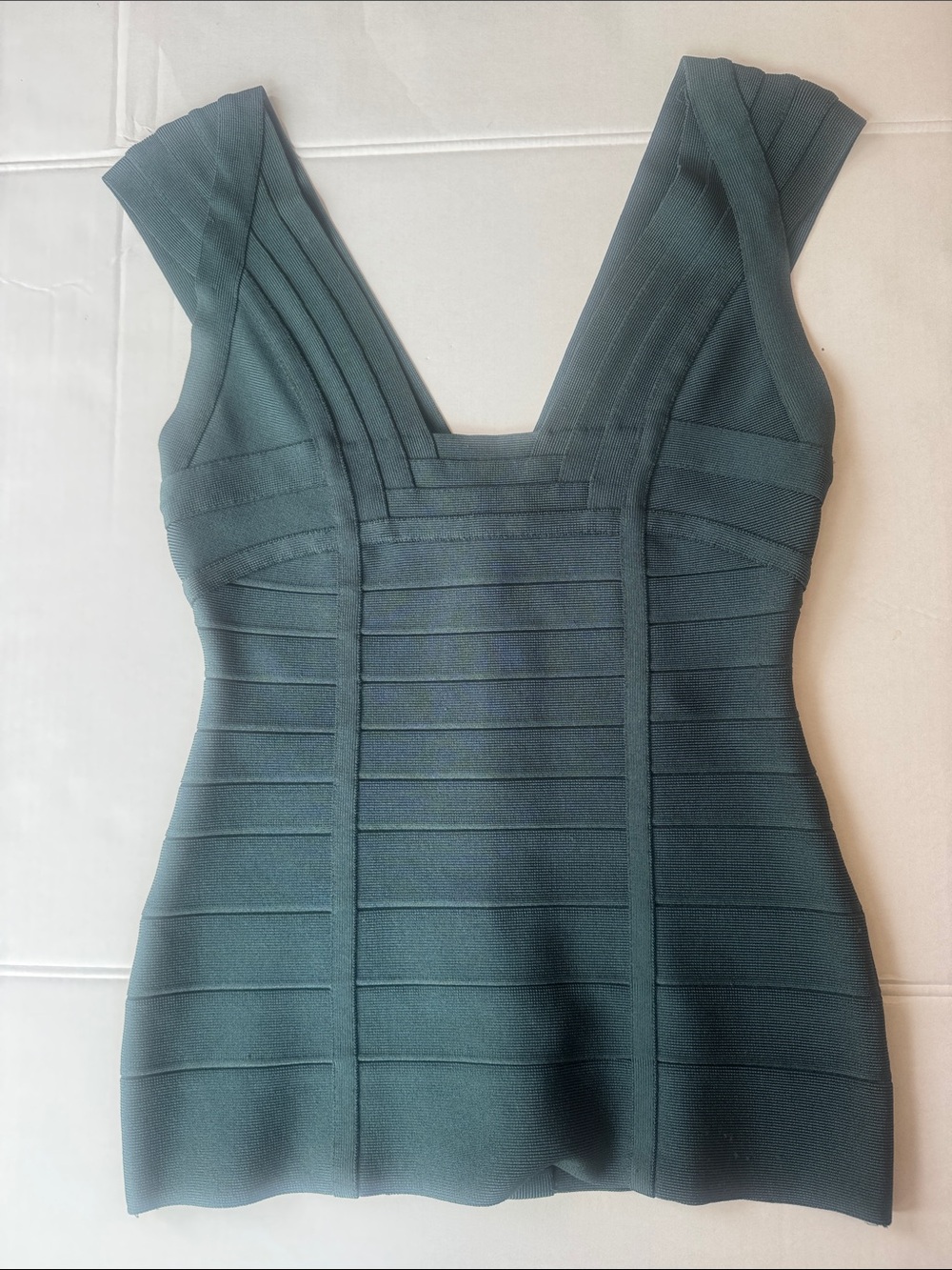 Herve Leger Dark Teal Bandage V-Neck Dress